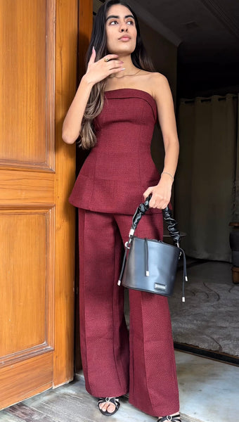 Cherry Red Tweed Co-ord Set