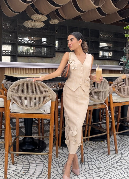 3D Flowers Pearls Co-ord Set